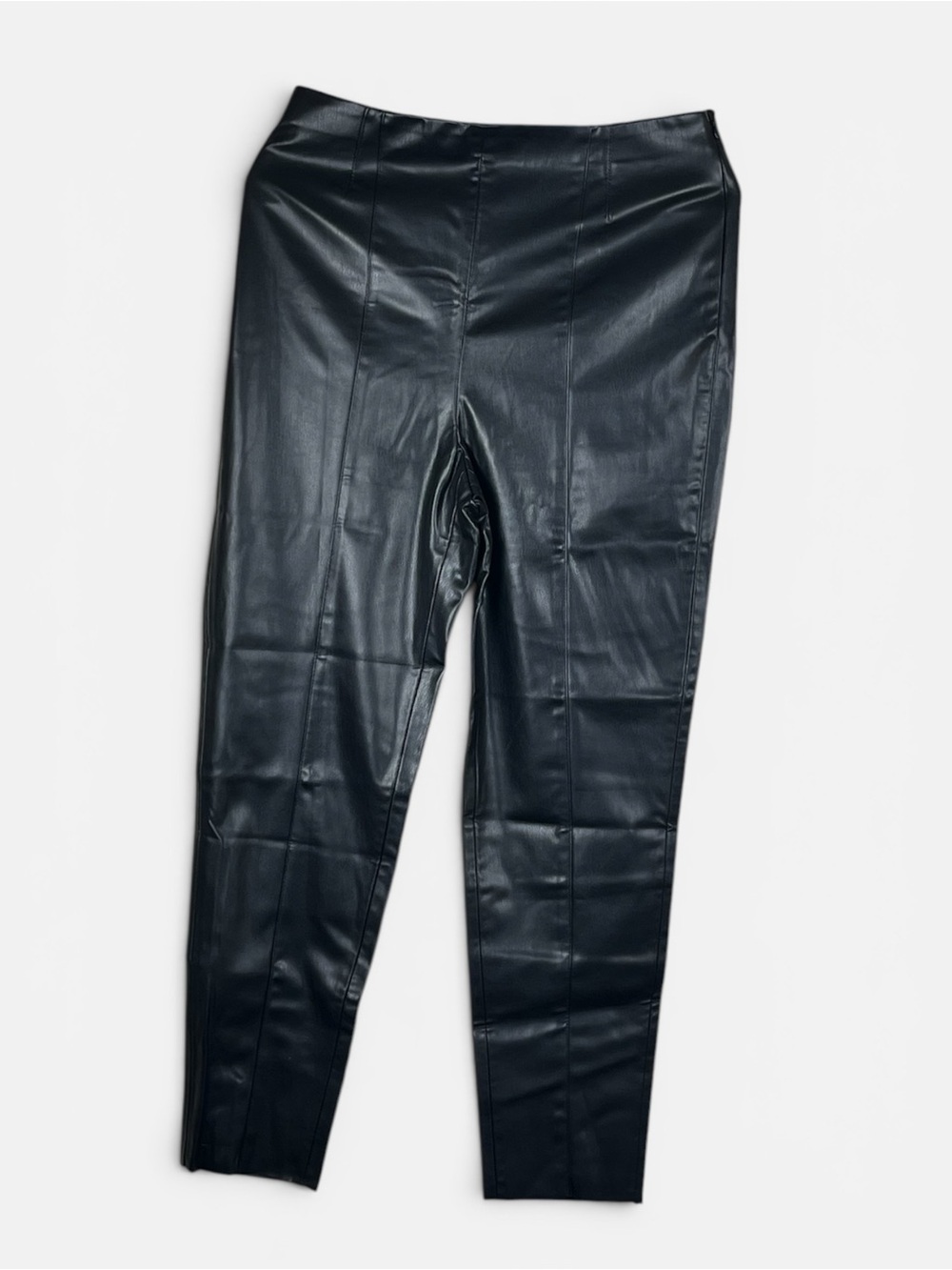 Zara Black Women Faux Leather Trousers (XL) with elastic waist - Picture 3 of 10